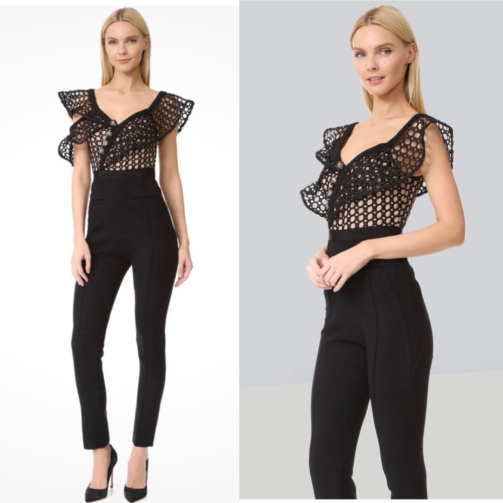 Self‎ -Portrait Black Lace Jumpsuit Size 4 EUC